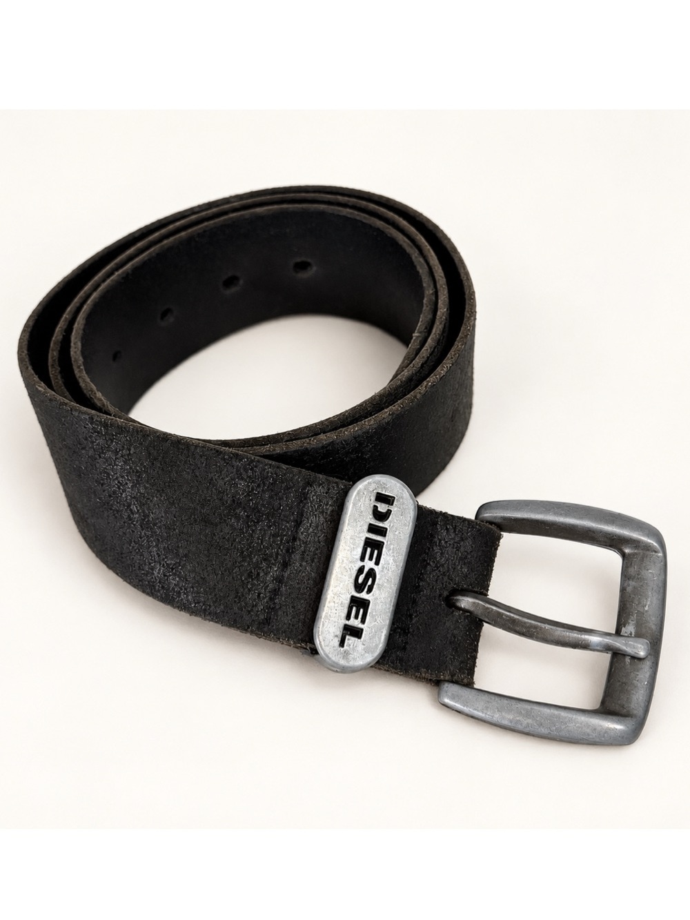 Vintage Y2K Diesel Wards-B Black Nubuck Cow Leather Belt 95/38 Italy black 03